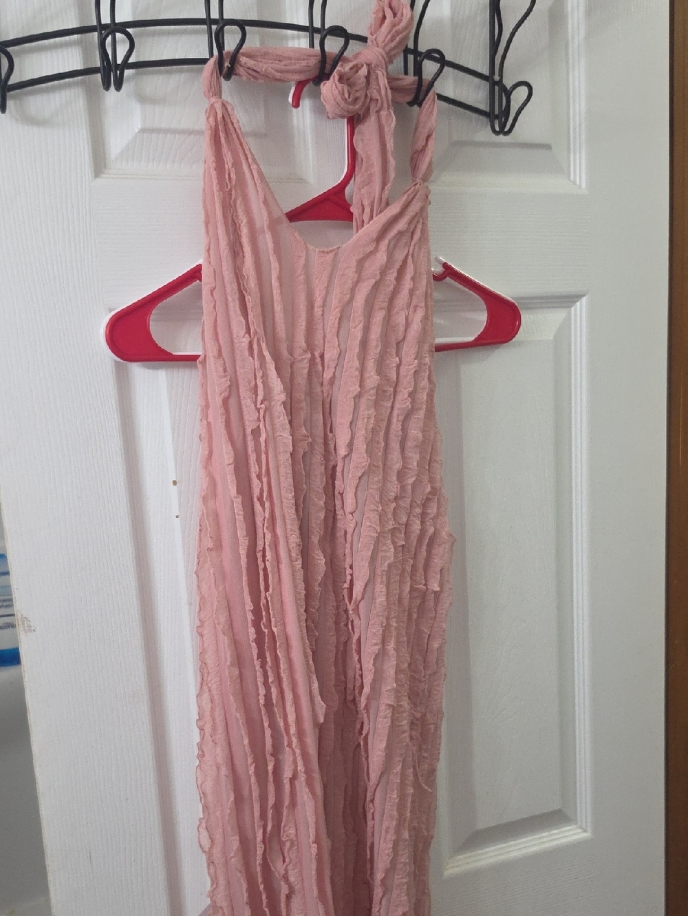 Light Pink Ruffled Halter Maxi Dress